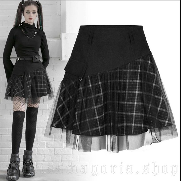 Punk Rave Daily Dresses & Skirts - Black Mesh Plaid Mini Skirt PUNK Rave Daily Gothic Lolita